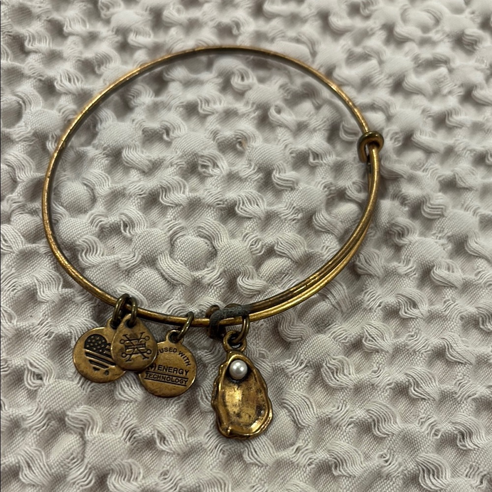 Alex and Ani Gold Charm Bracelet with Teardrop and Bow